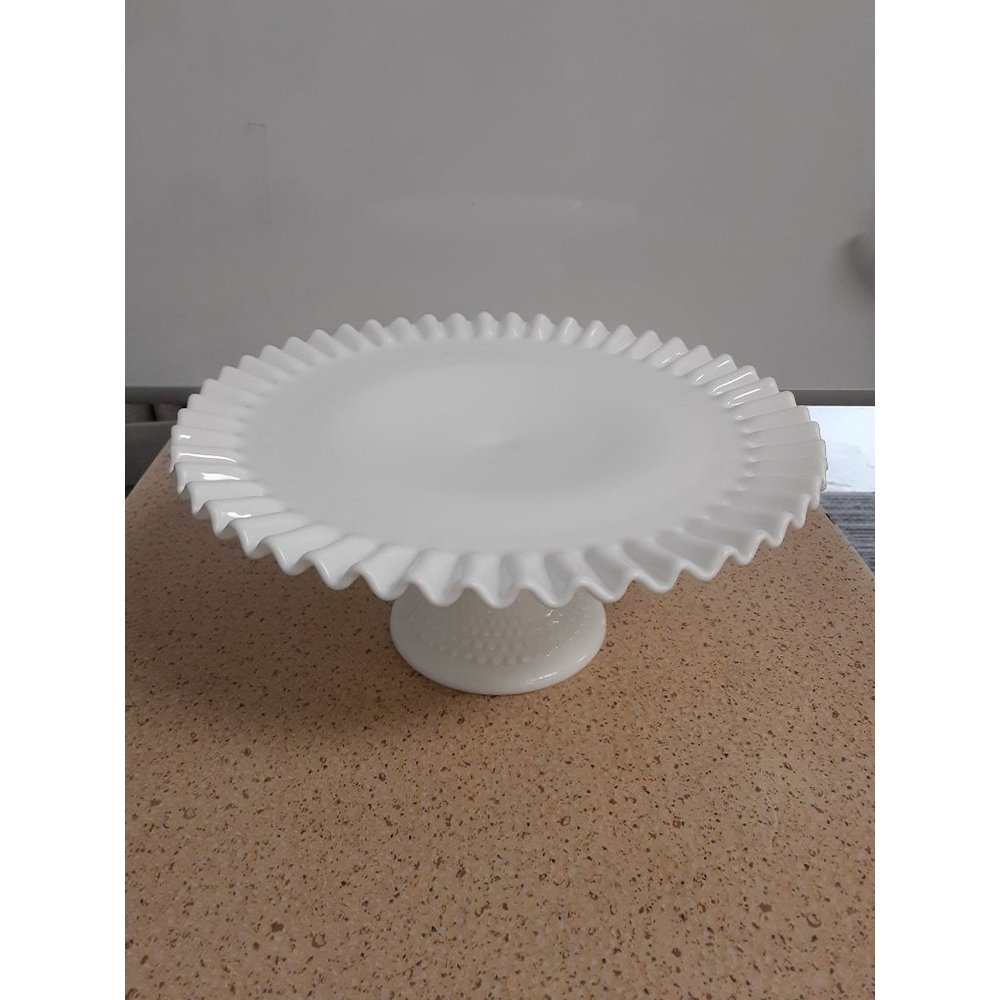Fenton hobnail milk glass cake platter vintage